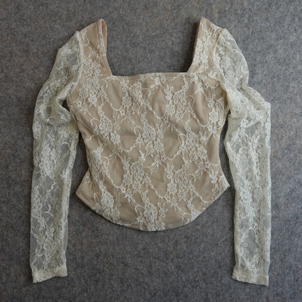Romantic Sheer Lace Bustier Corset Top M Cream Floral Coquette Victorian Fairy - Picture 2 of 9